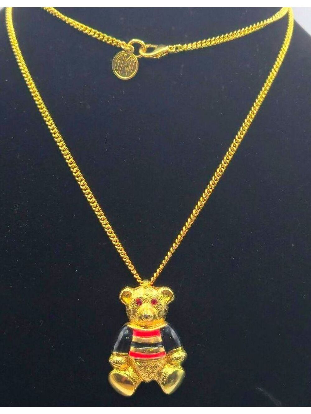 RARE Vintage Anne Klein II Enamel Teddy Bear Necklace